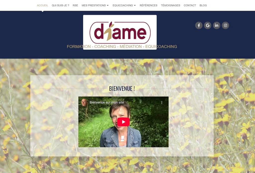 Capture d’écran du site web de l’equicoach Diane Massonie dans l’annuaire Equicoach